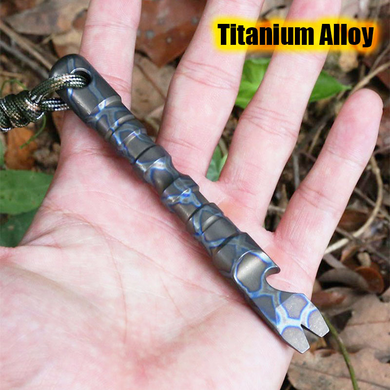 Titanium Pry Bar - ที่เปิดฝาขวด Alat pencabut Paku ชะแลงอเนกประสงค์ทำจากไทเทเนียมอัลลอยด์มีความแข็งสูงเครื่องมือทำลายหน้าต่างป้องกันตนเอง TC4