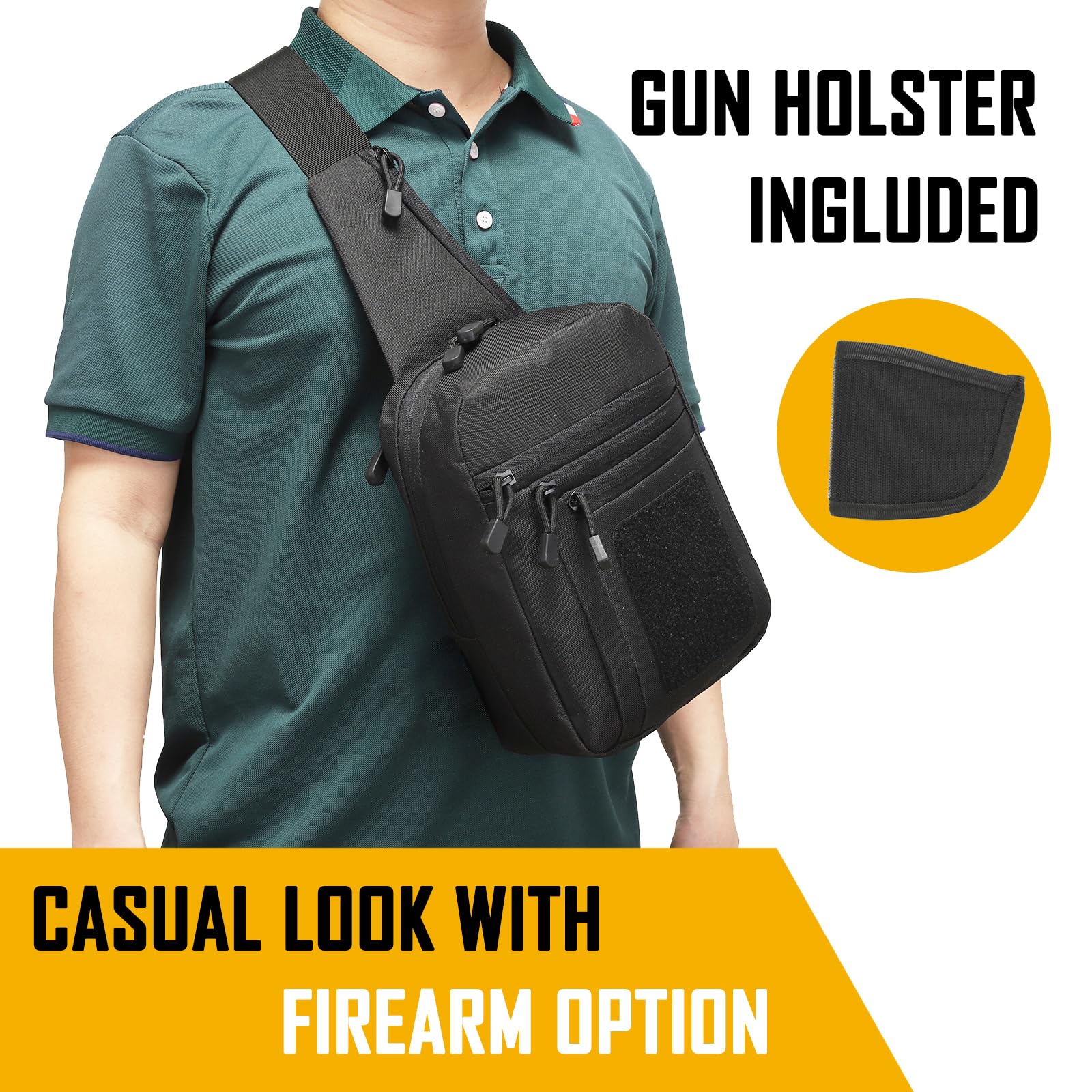 Edc Carry Bag For Men - กระเป๋าคาดอกแบบซ่อนปืนสำหรับผู้ชาย, กระเป๋าสะพายข้างแบบซ่อนปืน, กระเป๋า EDC, กระเป๋าสะพายไหล่ไนลอนคุณภาพสูง, กระเป๋าคาดอกสำหรับปืนพก