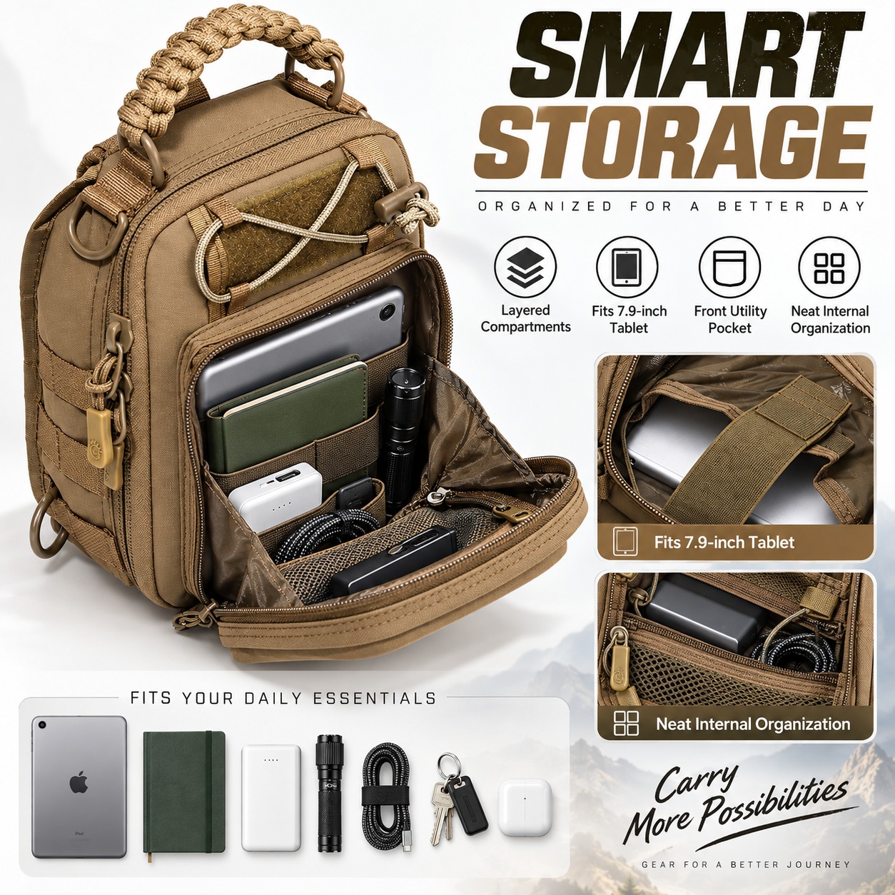 กระเป๋าสะพายข้างแบบแทคติคอล 53 - Edc Carry Bag For Men บทวิจารณ์และราคา